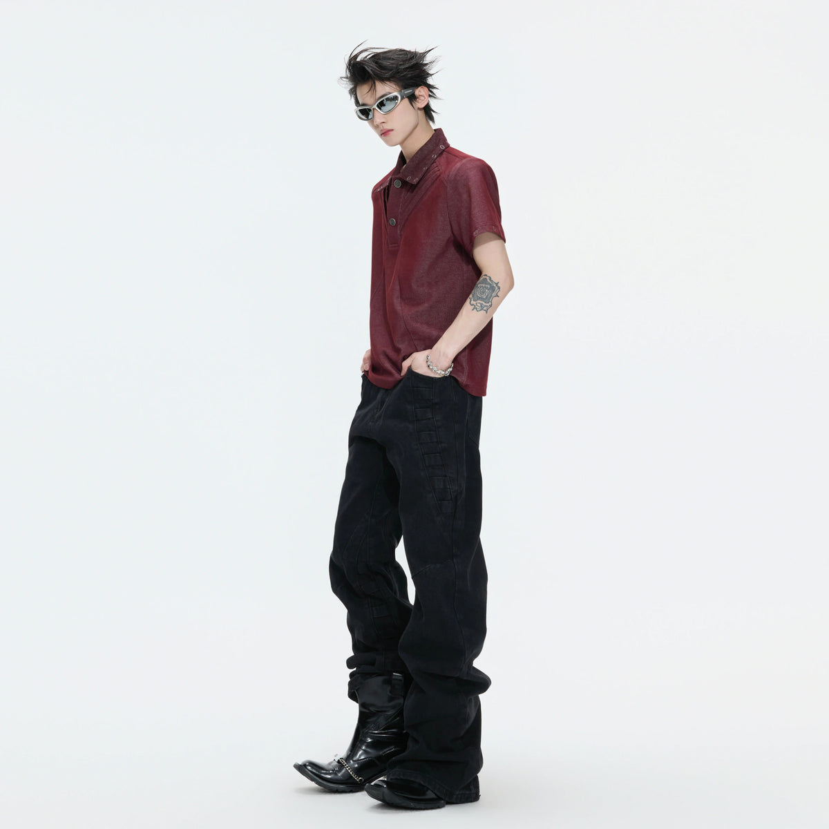 Washed Textured Polo Shirt with Structured Cut - main image 3