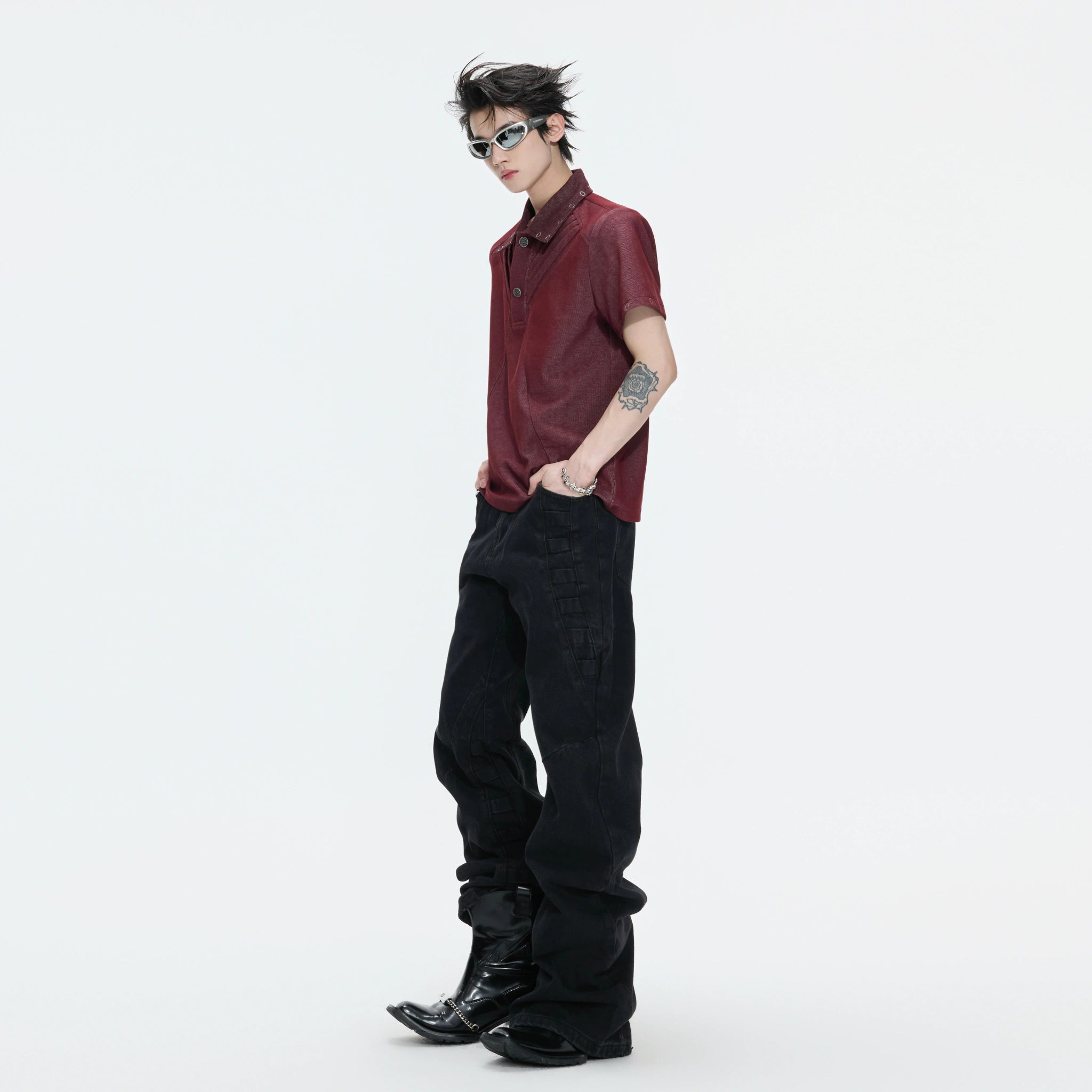 Washed Textured Polo Shirt with Structured Cut - main image 3
