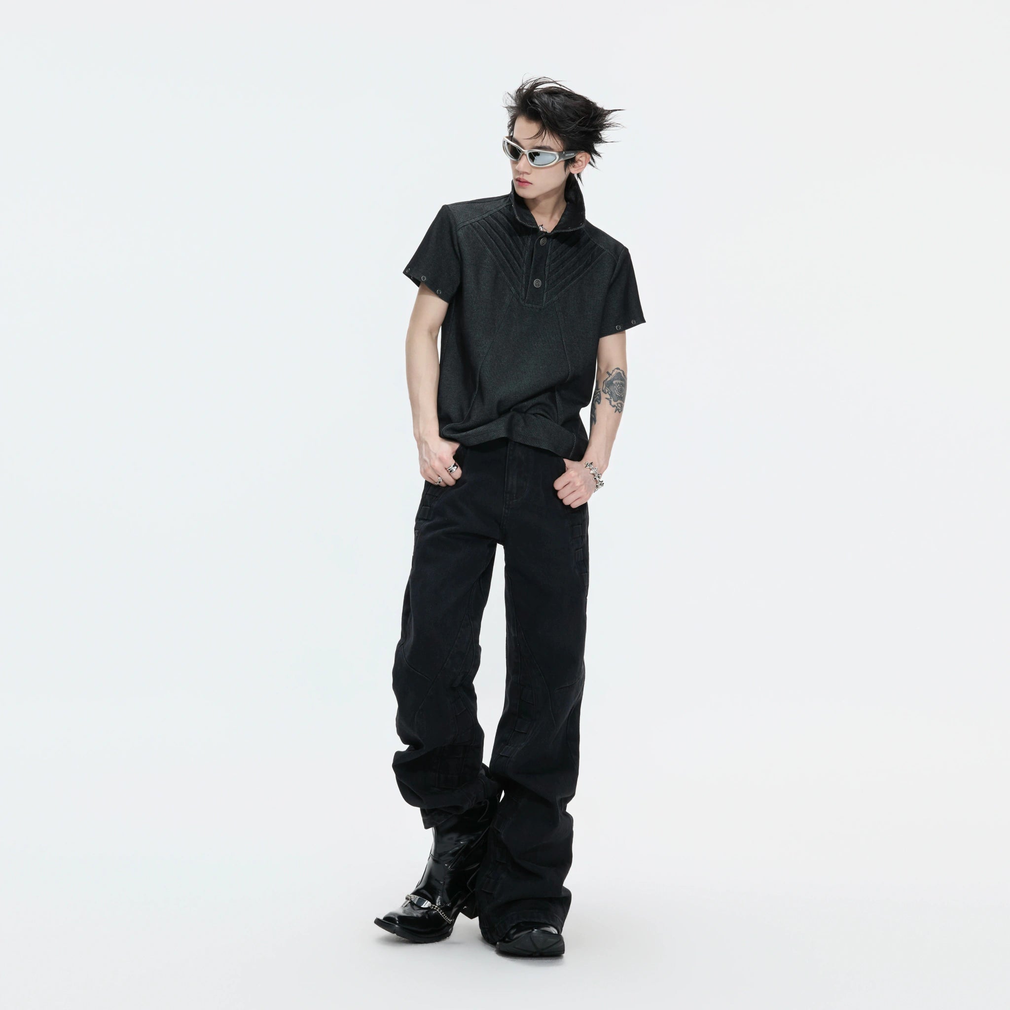 Washed Textured Polo Shirt with Structured Cut - main image 5