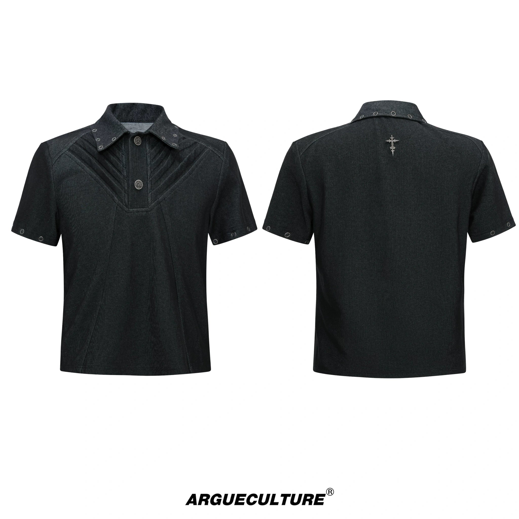 Washed Textured Polo Shirt with Structured Cut - Black
