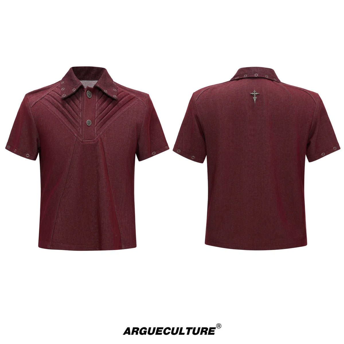 Washed Textured Polo Shirt with Structured Cut - Red