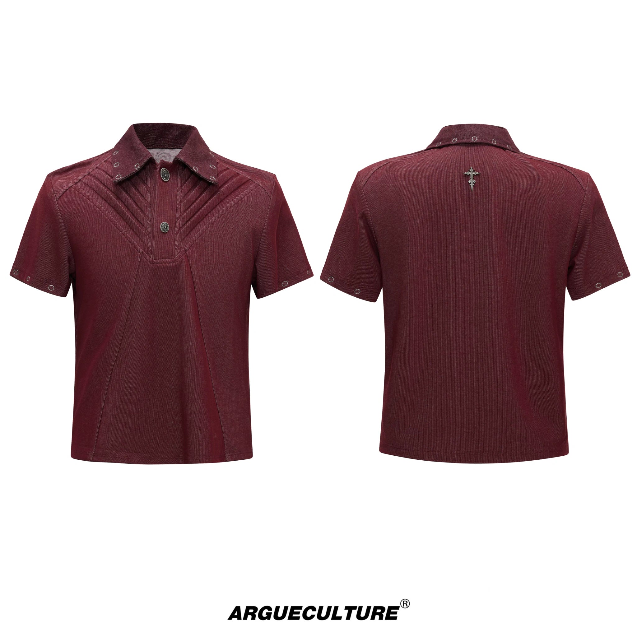 Washed Textured Polo Shirt with Structured Cut - Red