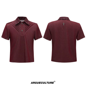 Washed Textured Polo Shirt with Structured Cut - Red