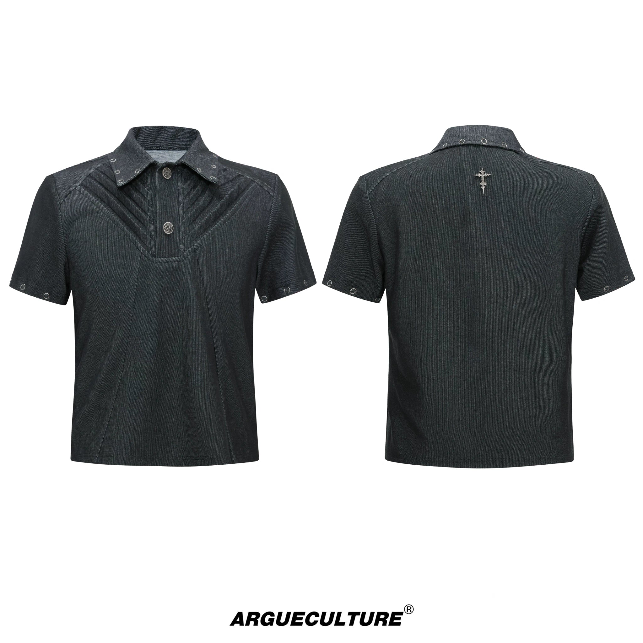 Washed Textured Polo Shirt with Structured Cut - Gray