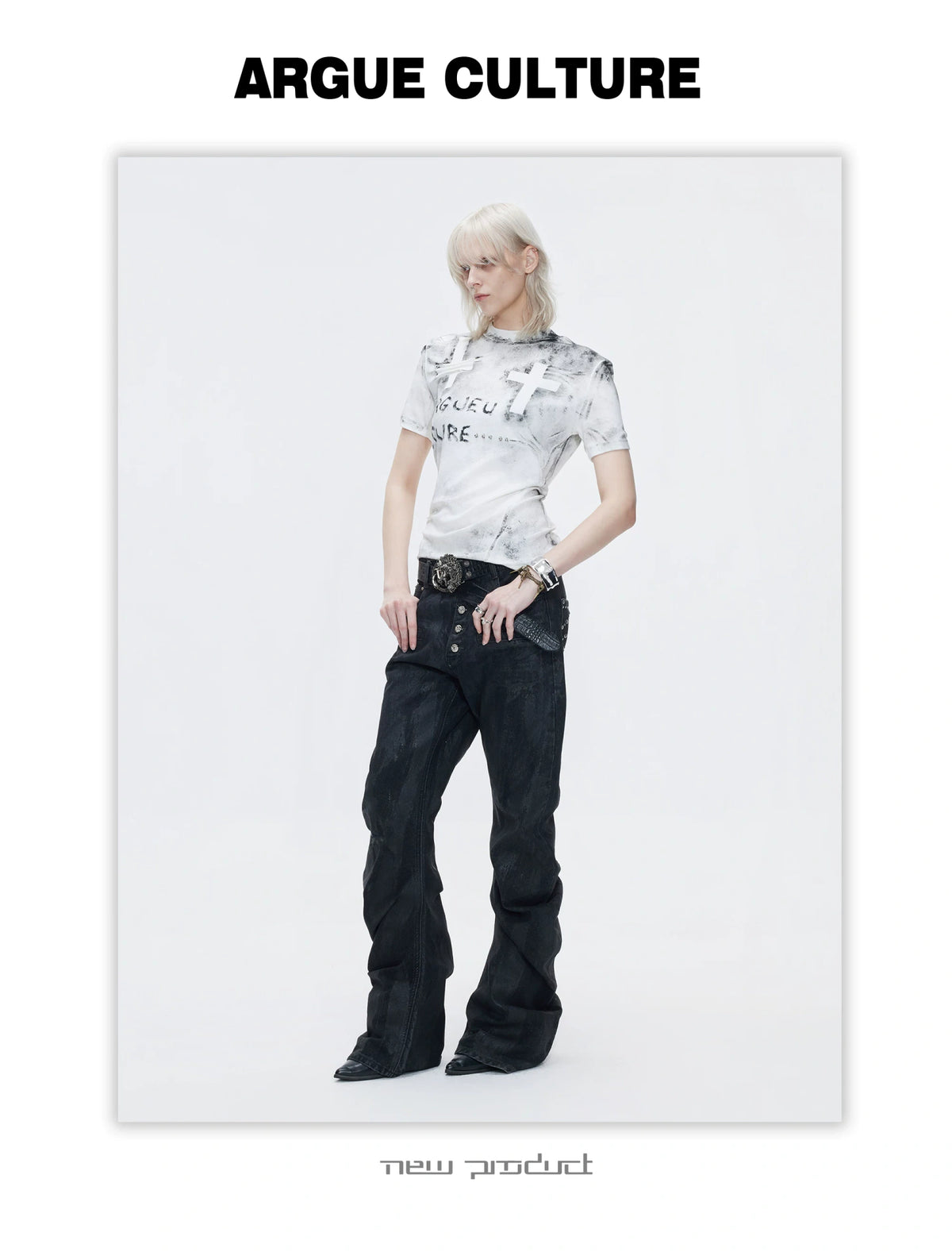 Distressed Cross Graphic Fitted T-Shirt | Cotton Blend - description image 3