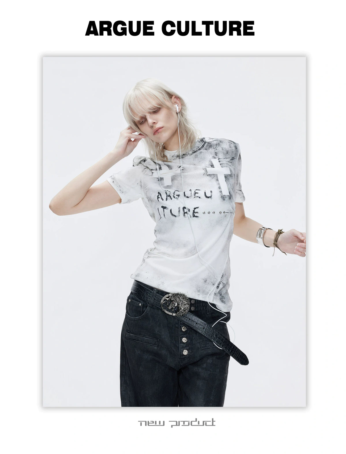 Distressed Cross Graphic Fitted T-Shirt | Cotton Blend - description image 7