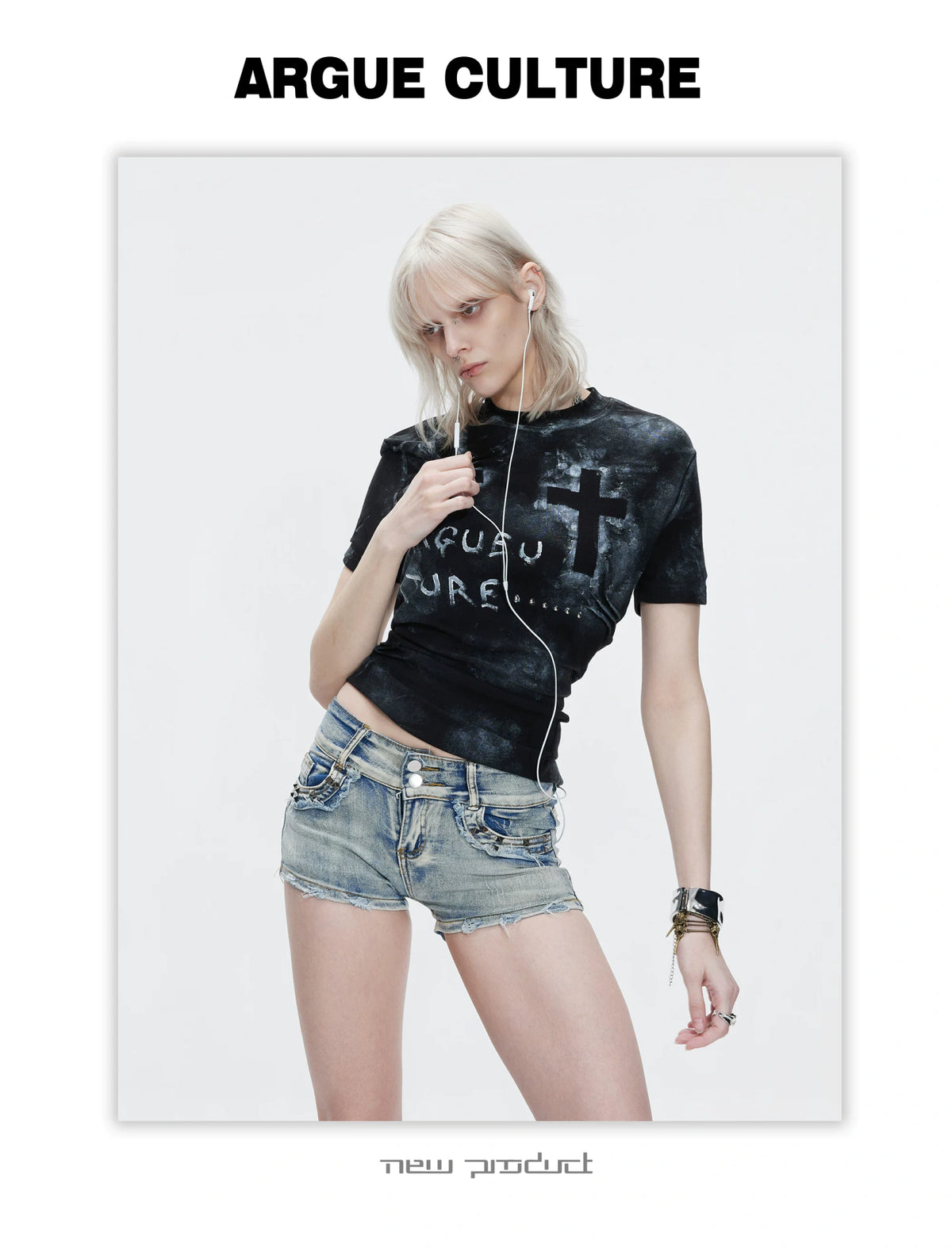 Distressed Cross Graphic Fitted T-Shirt | Cotton Blend - description image 9