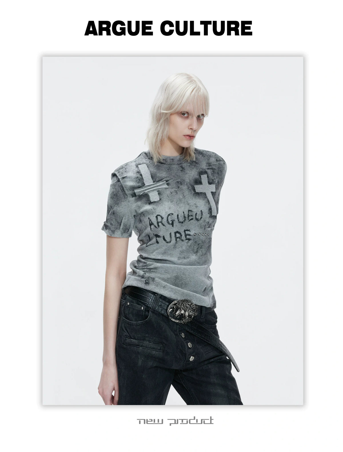 Distressed Cross Graphic Fitted T-Shirt | Cotton Blend - description image 13