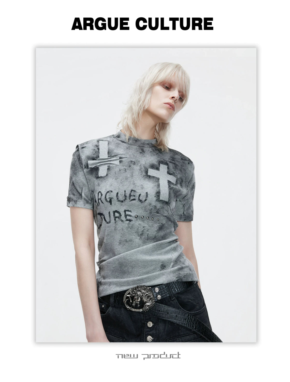 Distressed Cross Graphic Fitted T-Shirt | Cotton Blend - description image 14