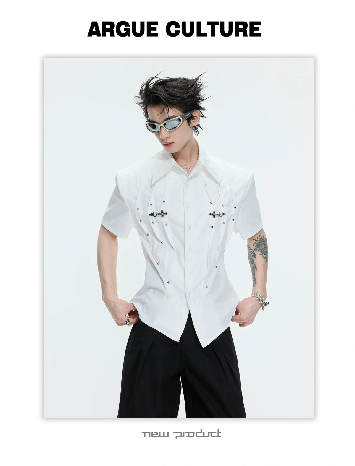 Pleated Waist-Cinched Short-Sleeve Shirt | Avant-Garde - description image 3