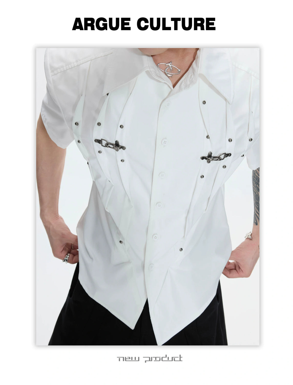 Pleated Waist-Cinched Short-Sleeve Shirt | Avant-Garde - description image 16