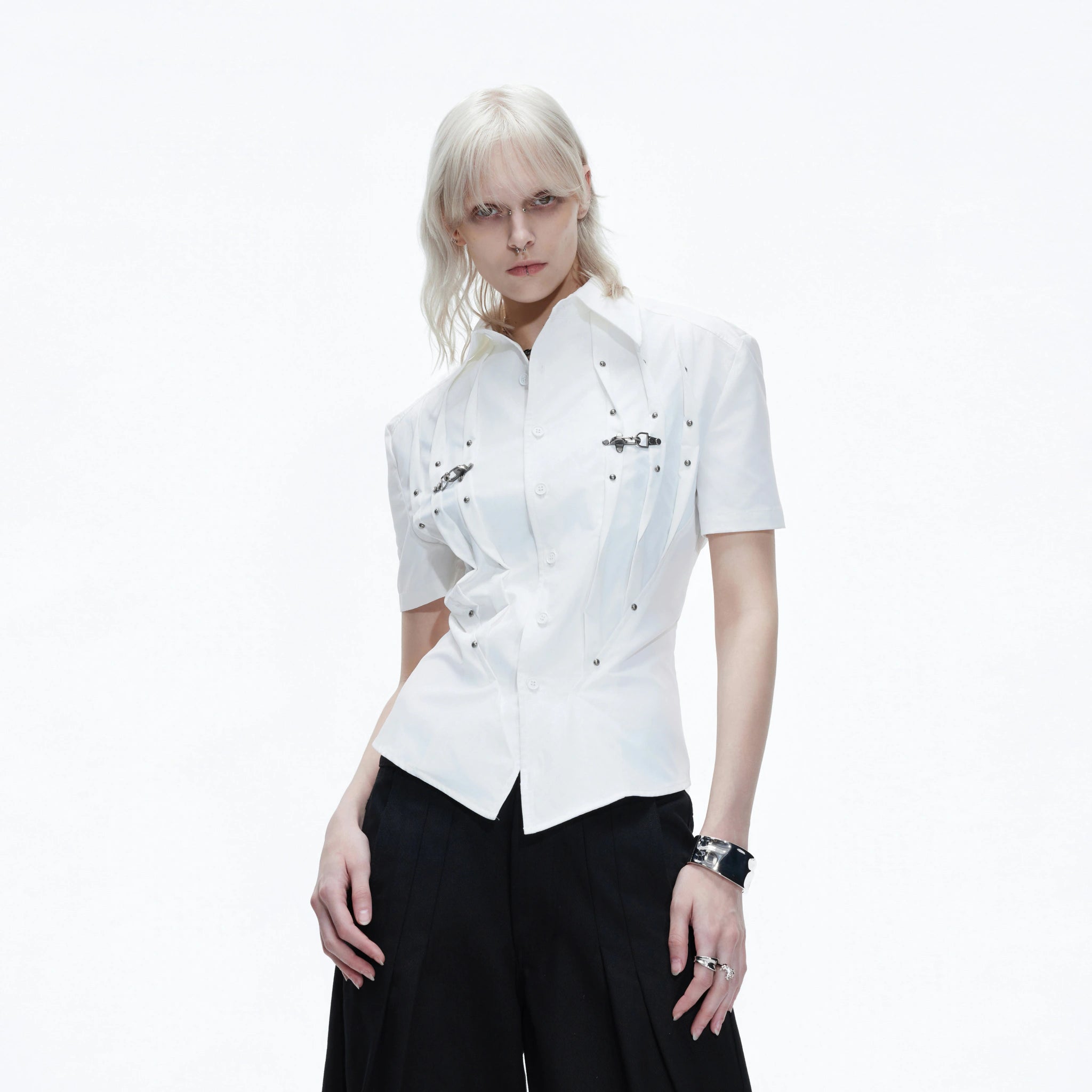 Pleated Waist-Cinched Short-Sleeve Shirt | Avant-Garde - main image 1