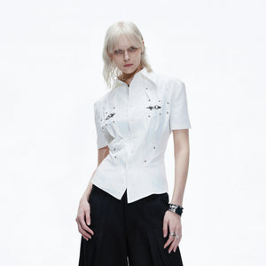 Pleated Waist-Cinched Short-Sleeve Shirt | Avant-Garde - main image 1