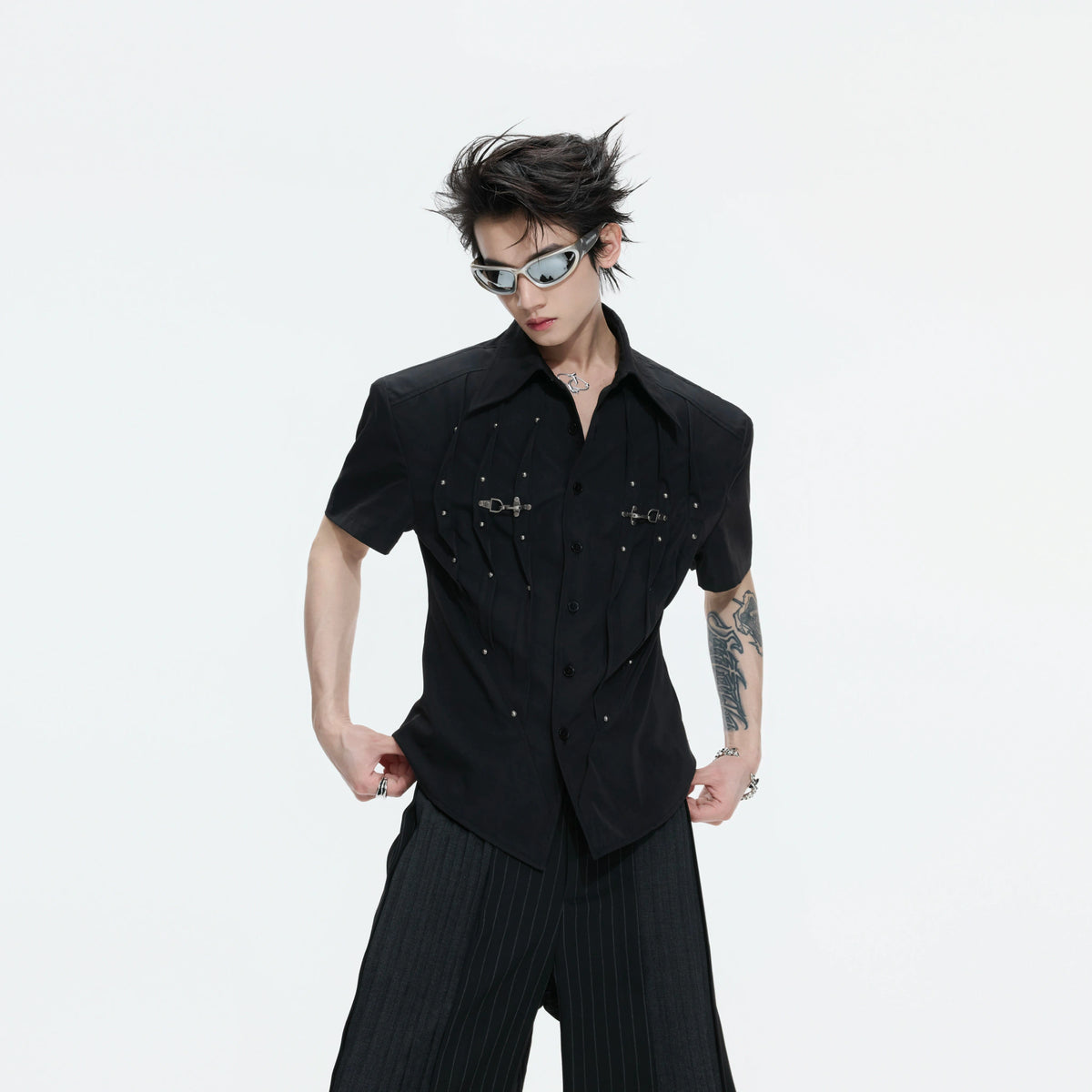 Pleated Waist-Cinched Short-Sleeve Shirt | Avant-Garde - main image 2