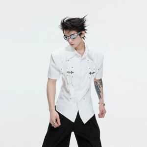 Pleated Waist-Cinched Short-Sleeve Shirt | Avant-Garde - main image 4