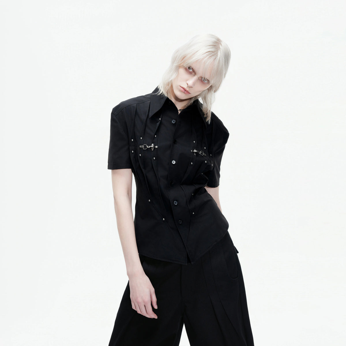 Pleated Waist-Cinched Short-Sleeve Shirt | Avant-Garde - main image 5