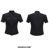 Pleated Waist-Cinched Short-Sleeve Shirt | Avant-Garde - Black