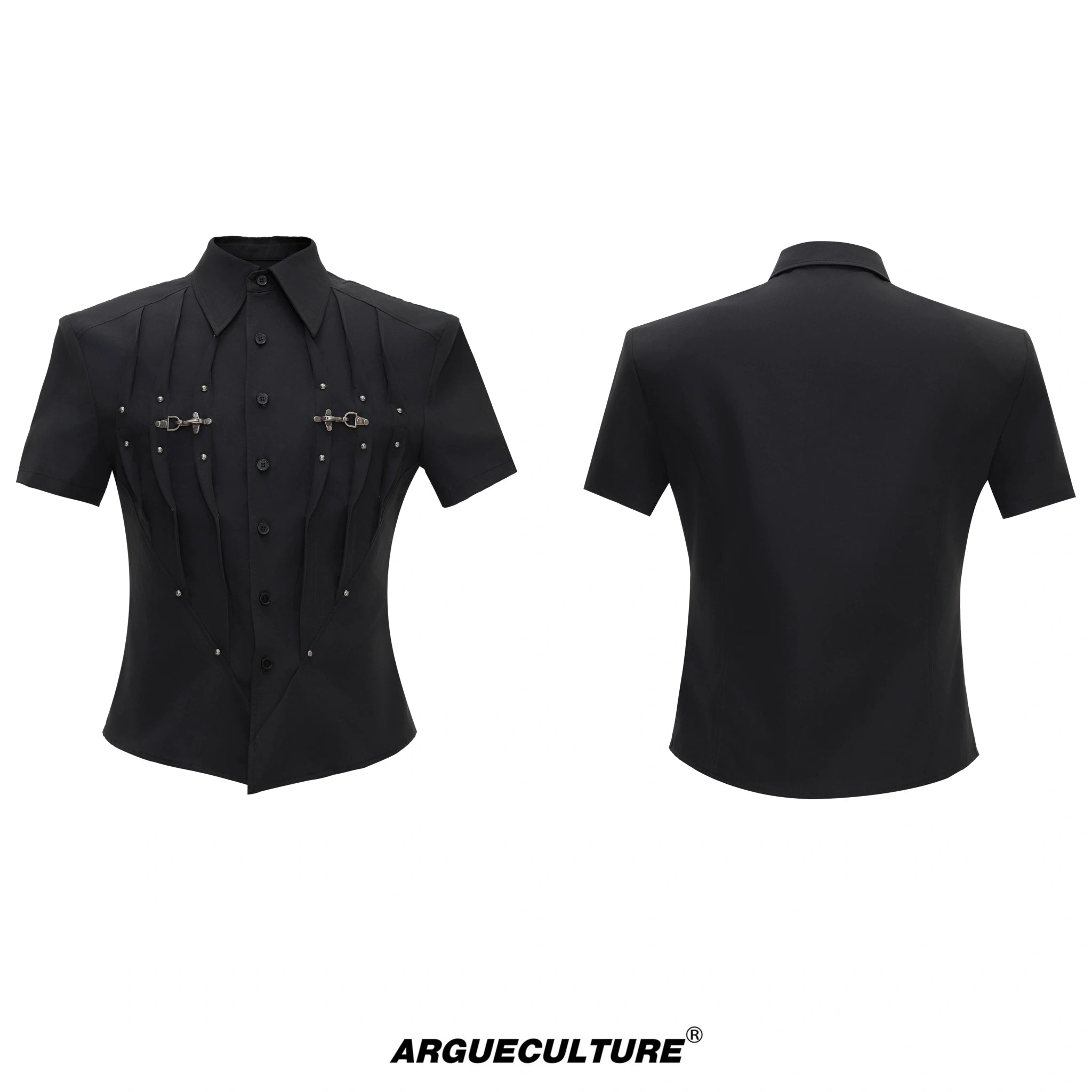 Pleated Waist-Cinched Short-Sleeve Shirt | Avant-Garde - Black