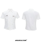 Pleated Waist-Cinched Short-Sleeve Shirt | Avant-Garde - White