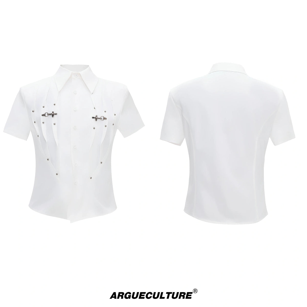 Pleated Waist-Cinched Short-Sleeve Shirt | Avant-Garde - White
