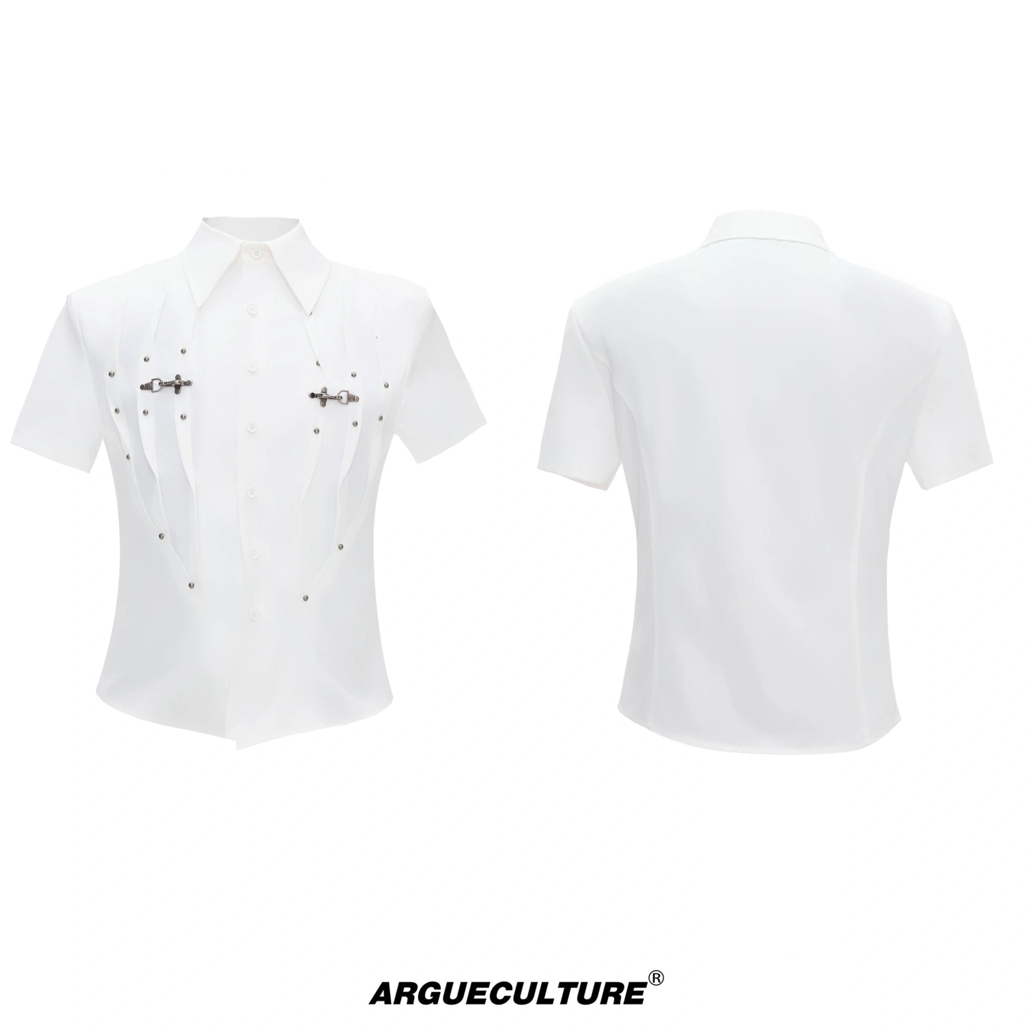 Pleated Waist-Cinched Short-Sleeve Shirt | Avant-Garde - White