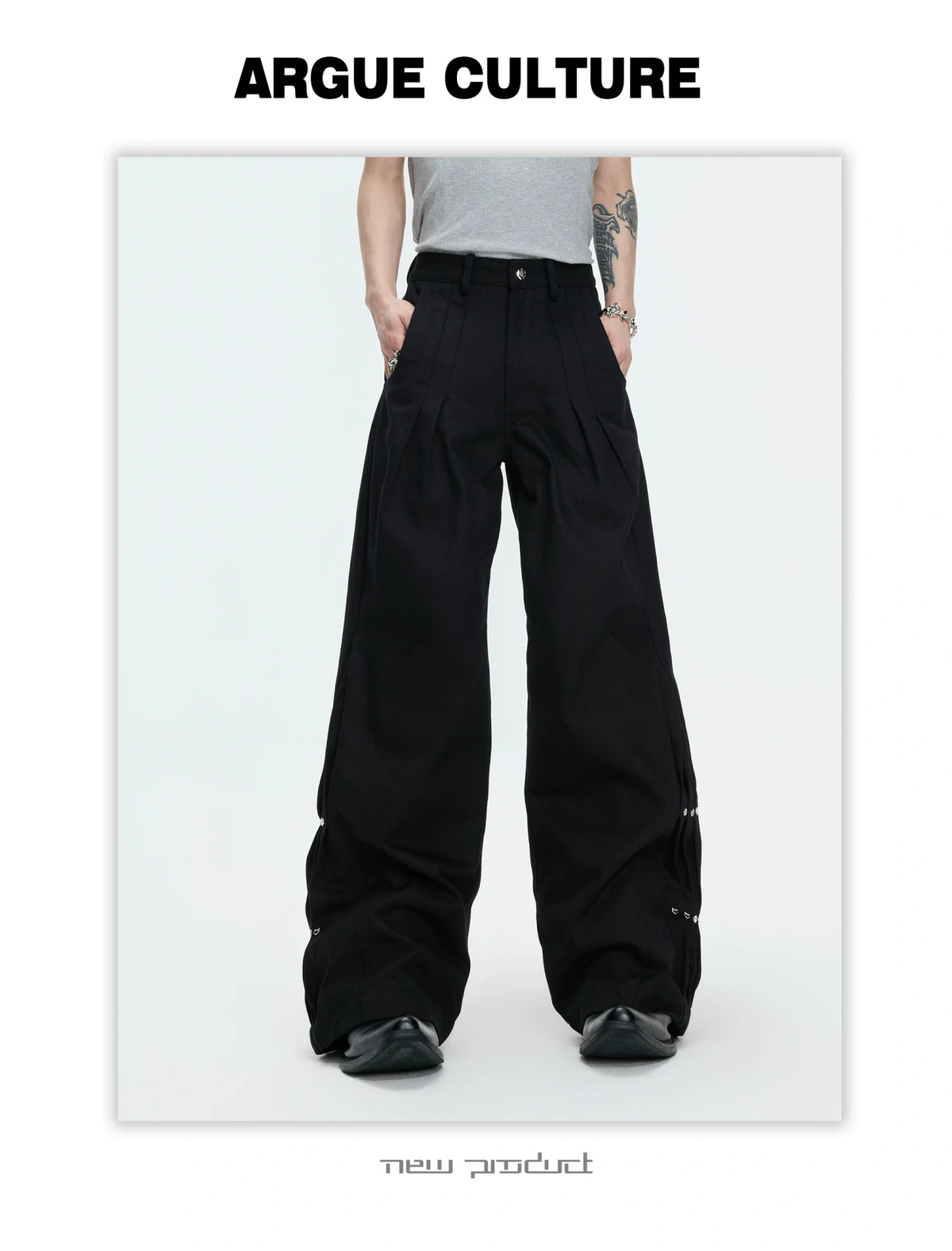 Pleated Rivet Straight-Leg Jeans | Cotton Denim - description image 7