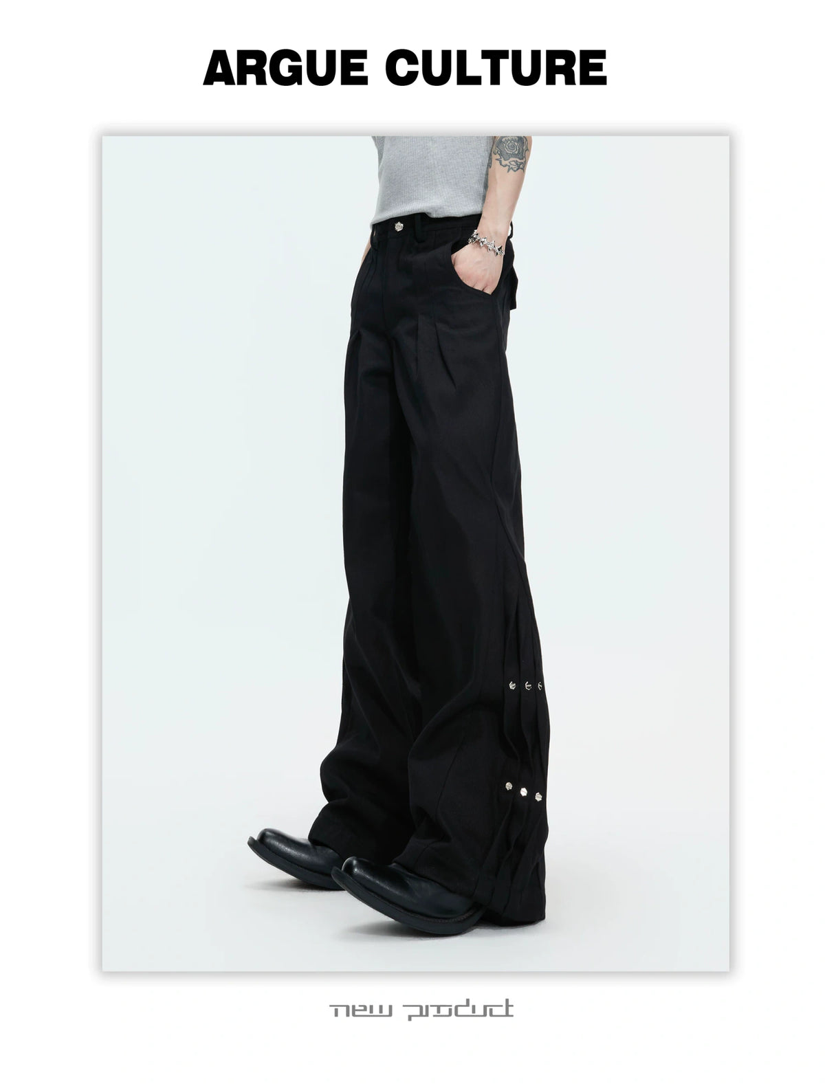 Pleated Rivet Straight-Leg Jeans | Cotton Denim - description image 8
