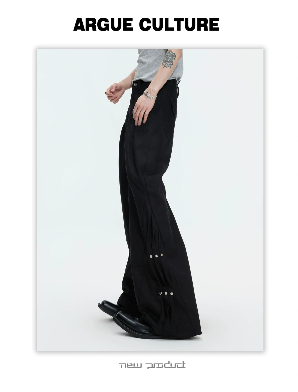 Pleated Rivet Straight-Leg Jeans | Cotton Denim - description image 9