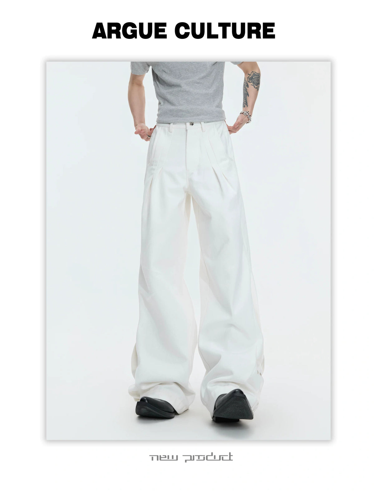Pleated Rivet Straight-Leg Jeans | Cotton Denim - description image 14