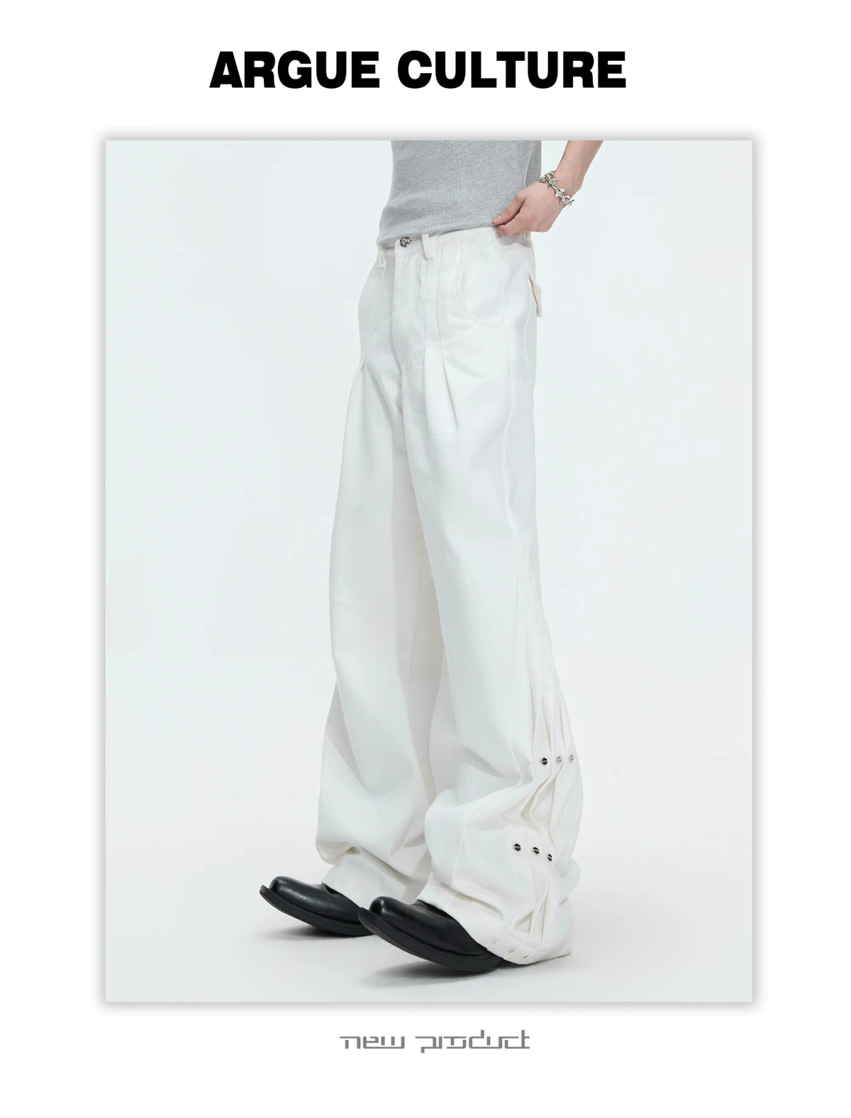 Pleated Rivet Straight-Leg Jeans | Cotton Denim - description image 15