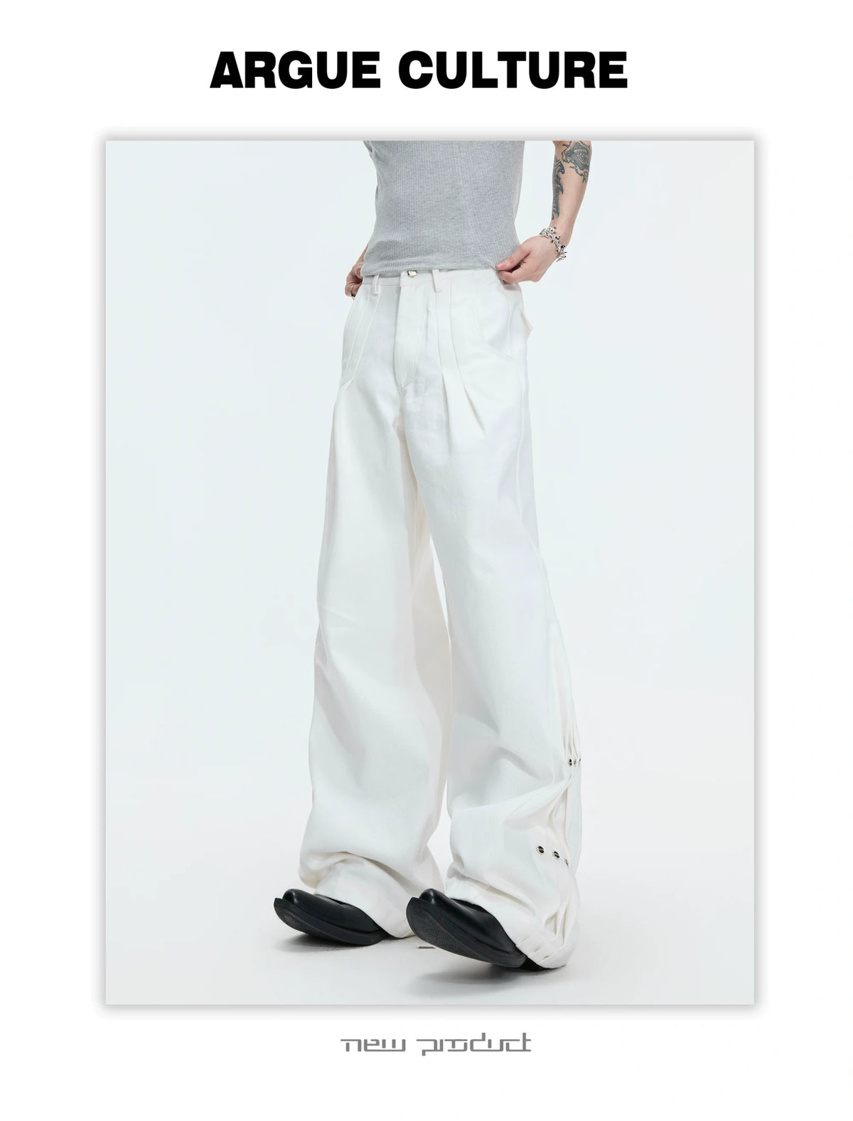 Pleated Rivet Straight-Leg Jeans | Cotton Denim - description image 16