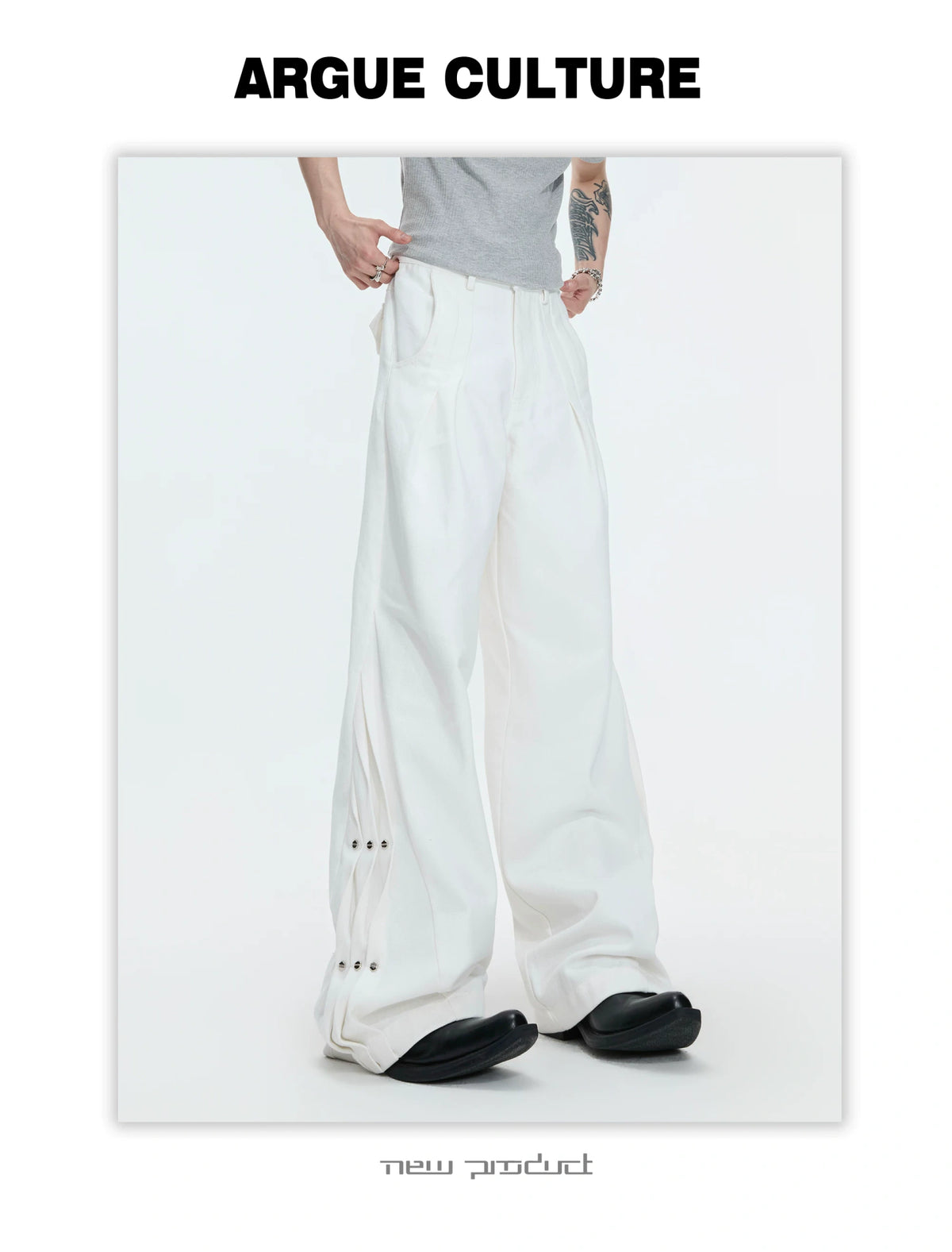 Pleated Rivet Straight-Leg Jeans | Cotton Denim - description image 17