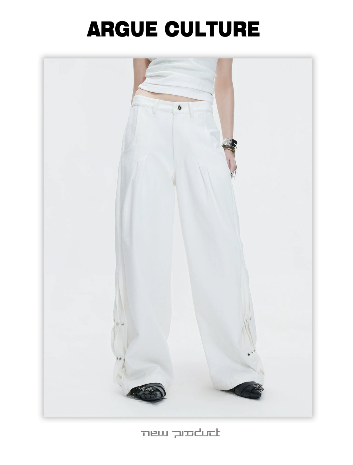 Pleated Rivet Straight-Leg Jeans | Cotton Denim - description image 19