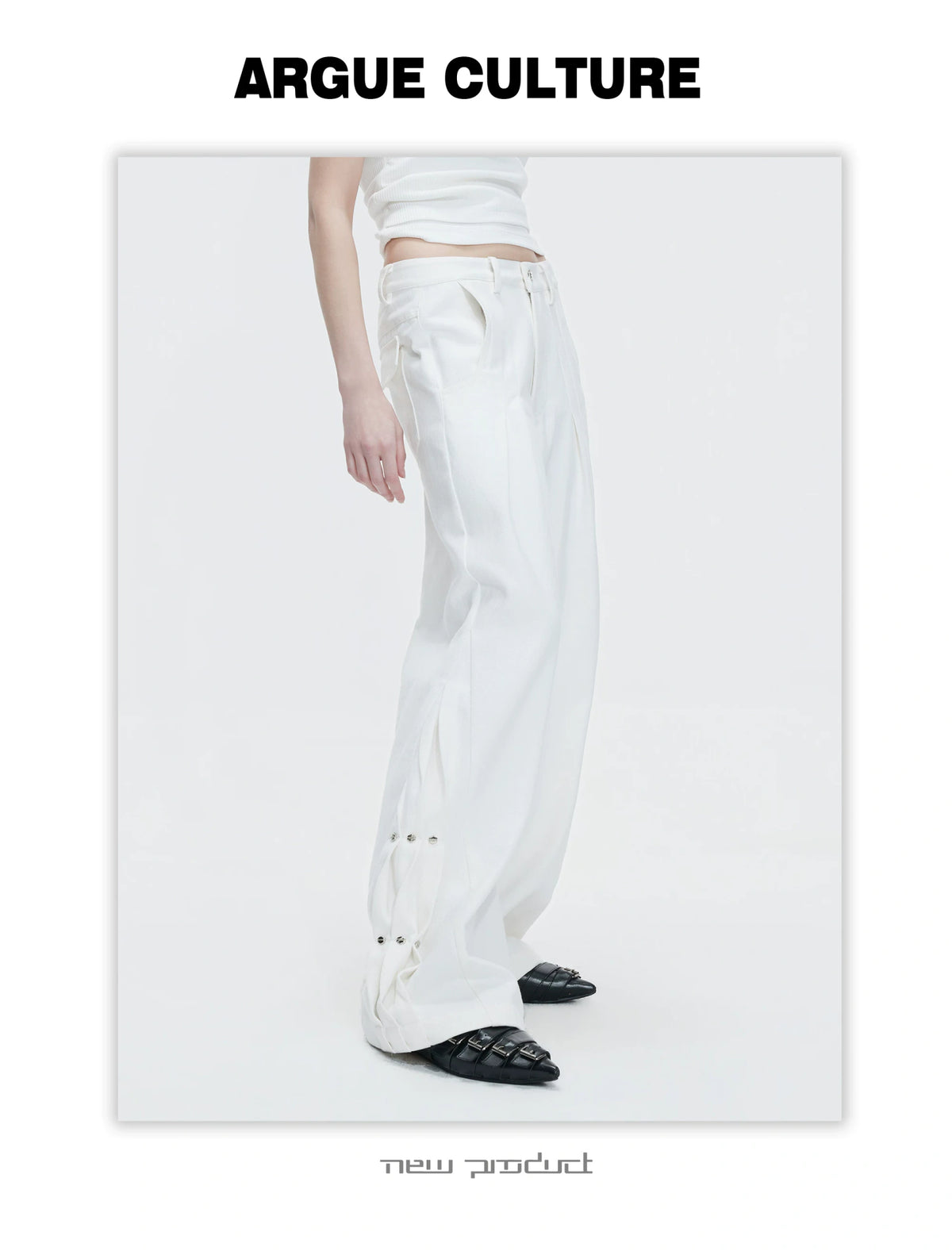 Pleated Rivet Straight-Leg Jeans | Cotton Denim - description image 20