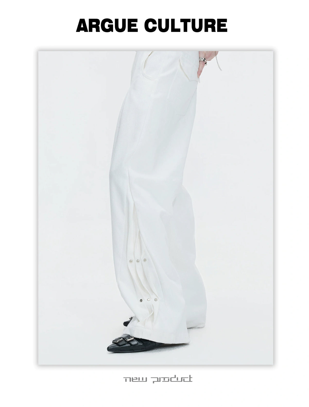 Pleated Rivet Straight-Leg Jeans | Cotton Denim - description image 21