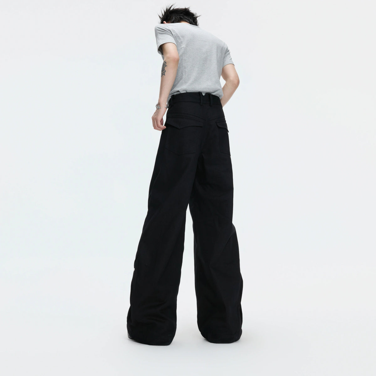 Pleated Rivet Straight-Leg Jeans | Cotton Denim - main image 5