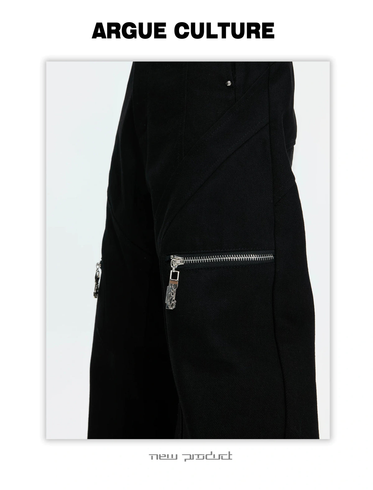 Black Metal Zip Flare Jeans | Low-Rise Denim Pants - description image 8