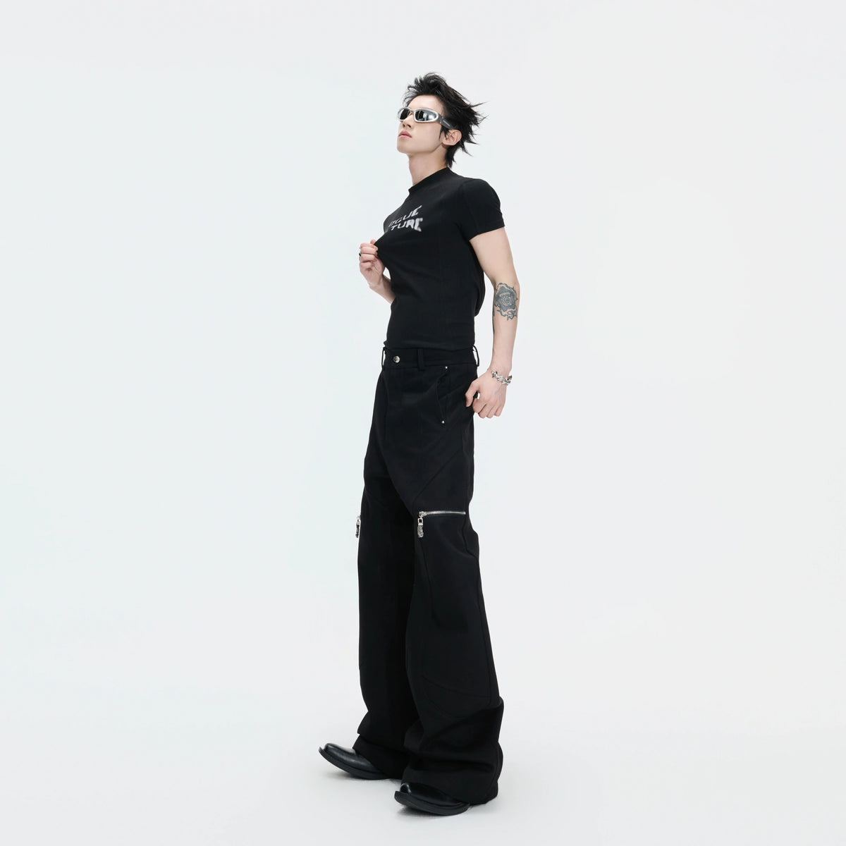 Black Metal Zip Flare Jeans | Low-Rise Denim Pants - main image 4
