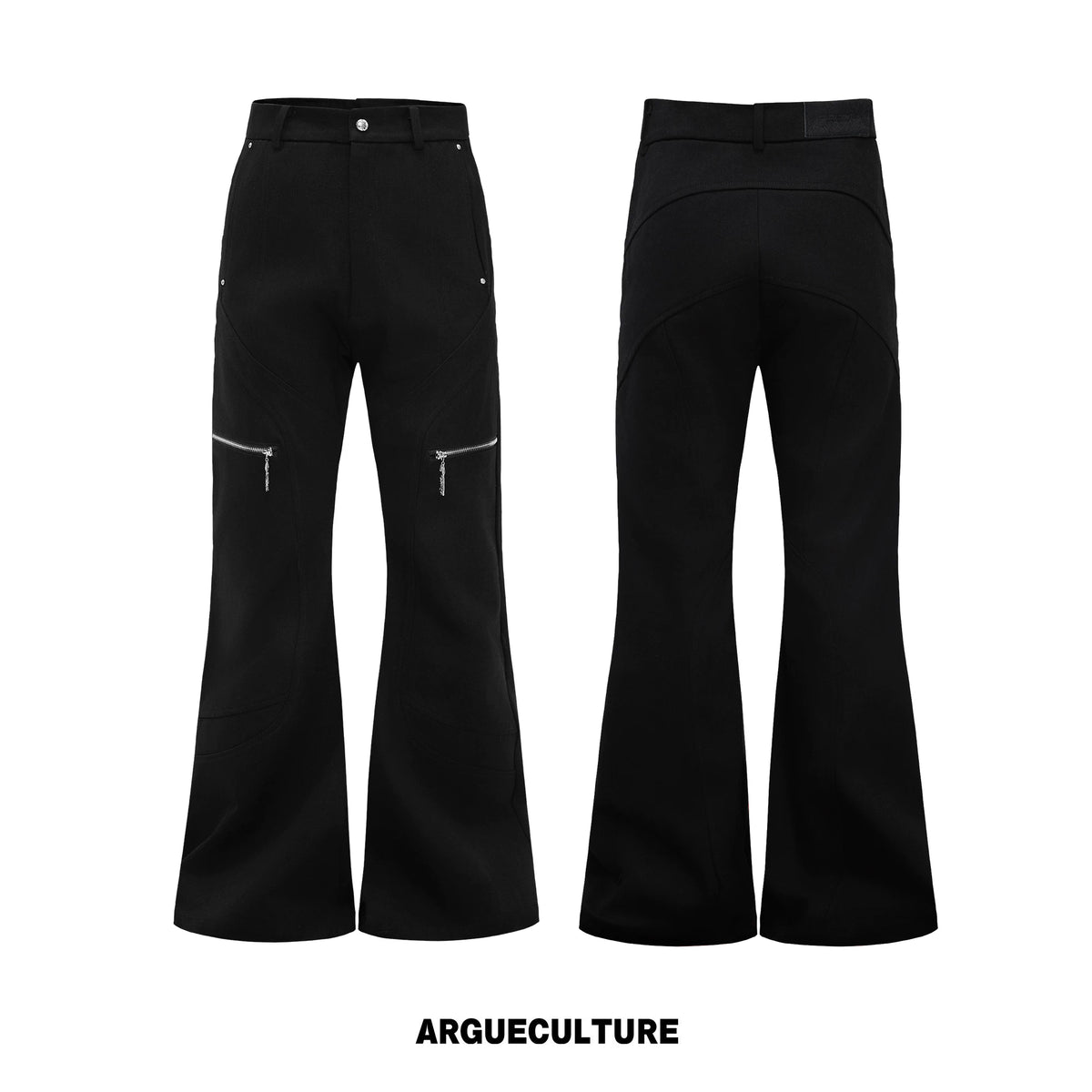 Black Metal Zip Flare Jeans | Low-Rise Denim Pants - Black