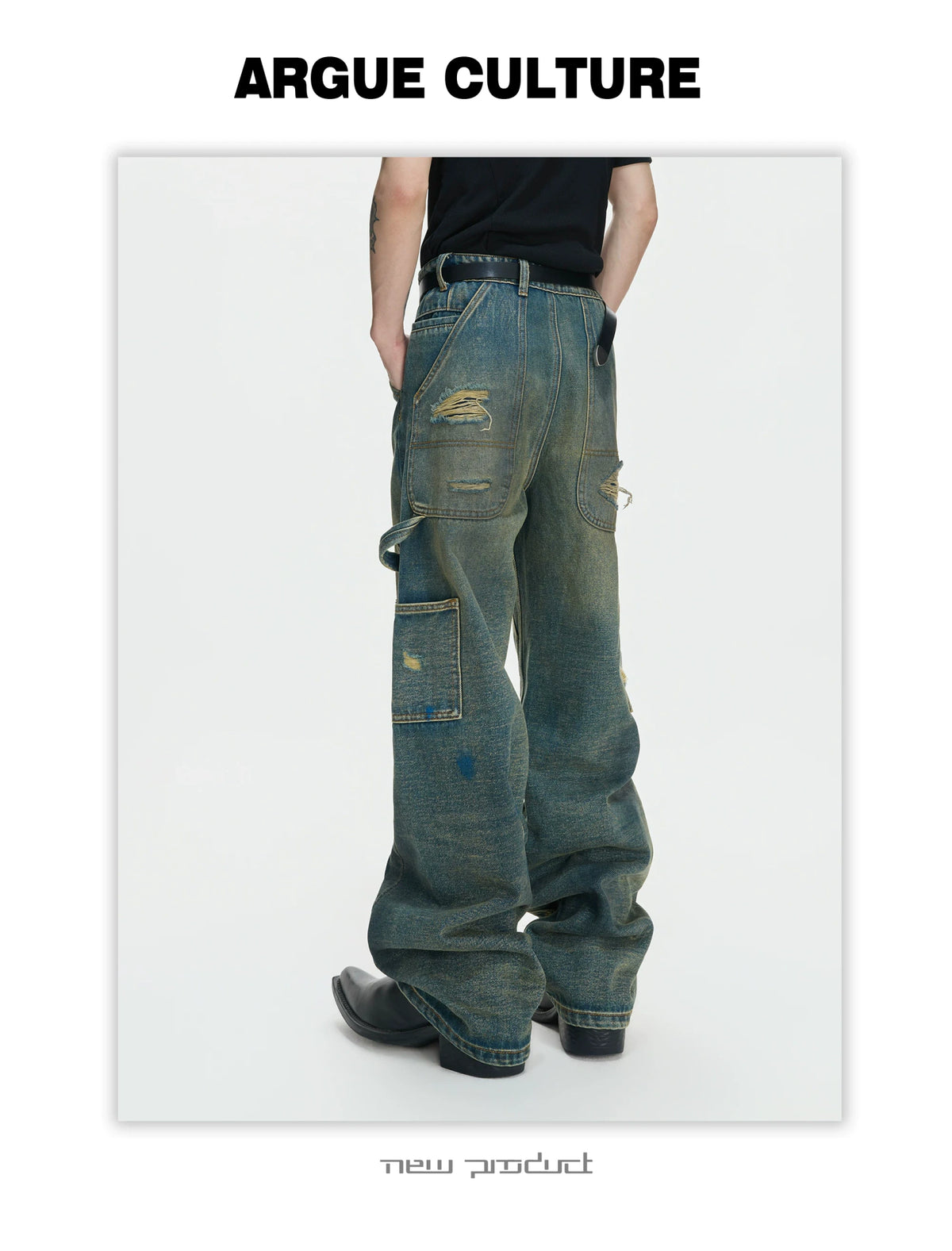 Distressed Patchwork Straight-Leg Jeans | Blue Denim - description image 9