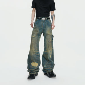 Distressed Patchwork Straight-Leg Jeans | Blue Denim - main image 1