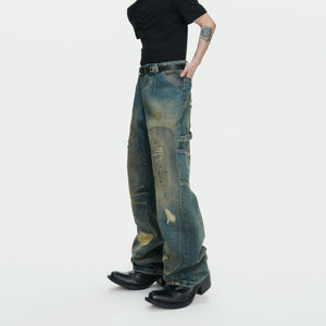 Distressed Patchwork Straight-Leg Jeans | Blue Denim - main image 2