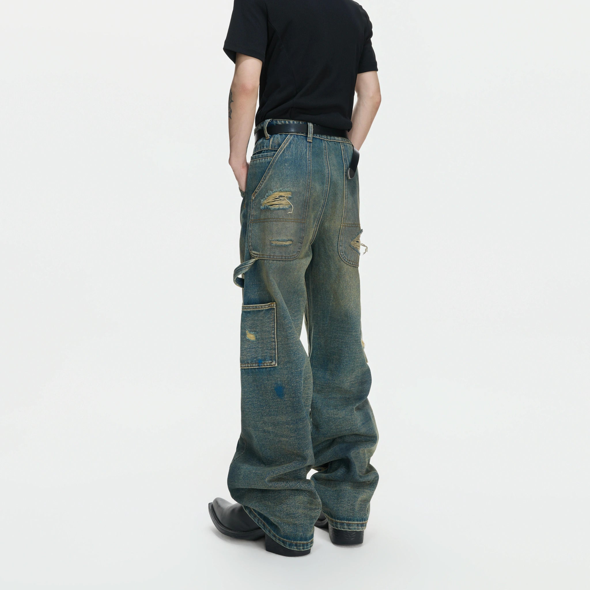 Distressed Patchwork Straight-Leg Jeans | Blue Denim - main image 3