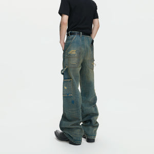 Distressed Patchwork Straight-Leg Jeans | Blue Denim - main image 3
