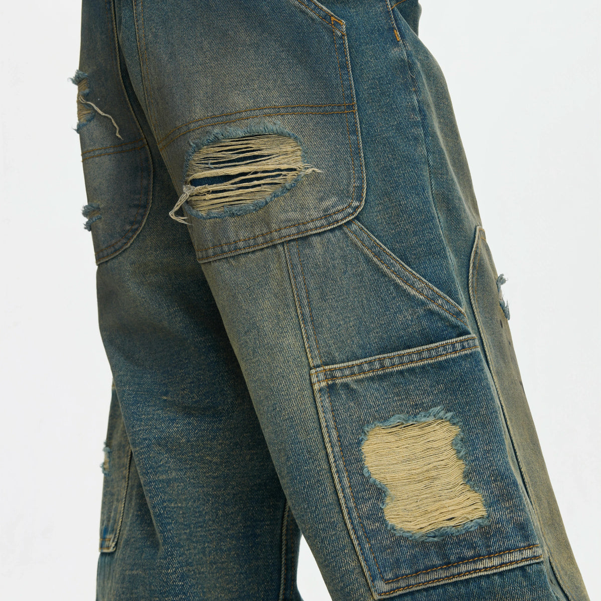 Distressed Patchwork Straight-Leg Jeans | Blue Denim - main image 5