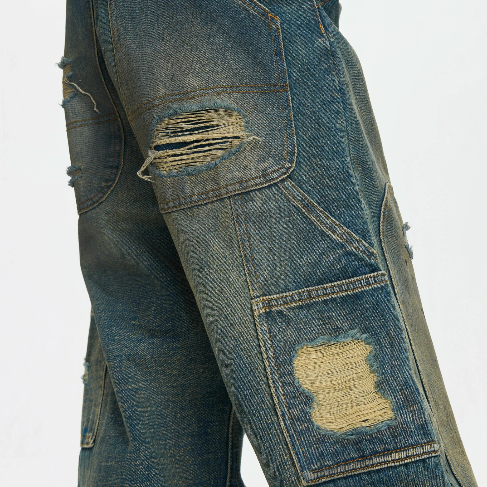 Distressed Patchwork Straight-Leg Jeans | Blue Denim - main image 5