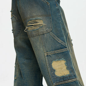 Distressed Patchwork Straight-Leg Jeans | Blue Denim - main image 5