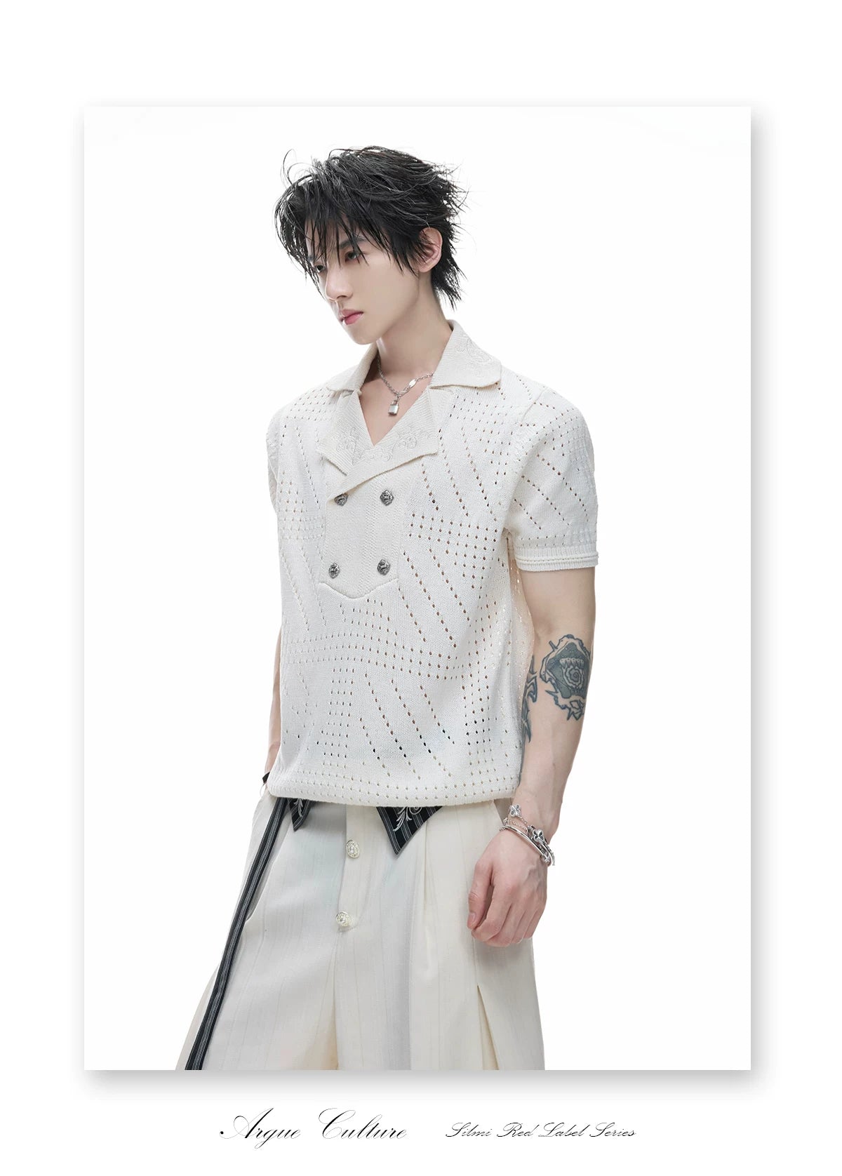 Openwork Embroidered Knit Polo Shirt | Short Sleeve - description image 10