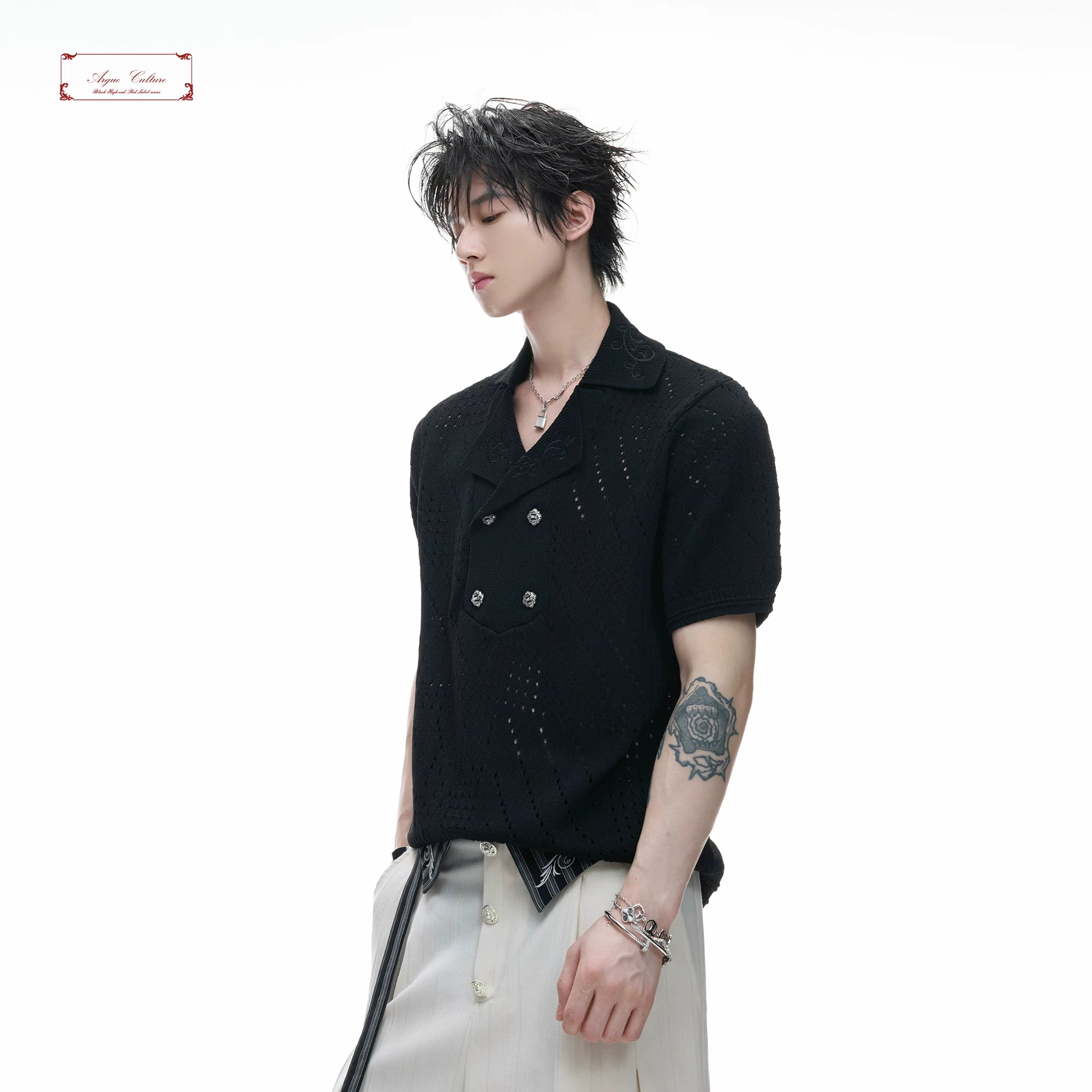 Openwork Embroidered Knit Polo Shirt | Short Sleeve - main image 2