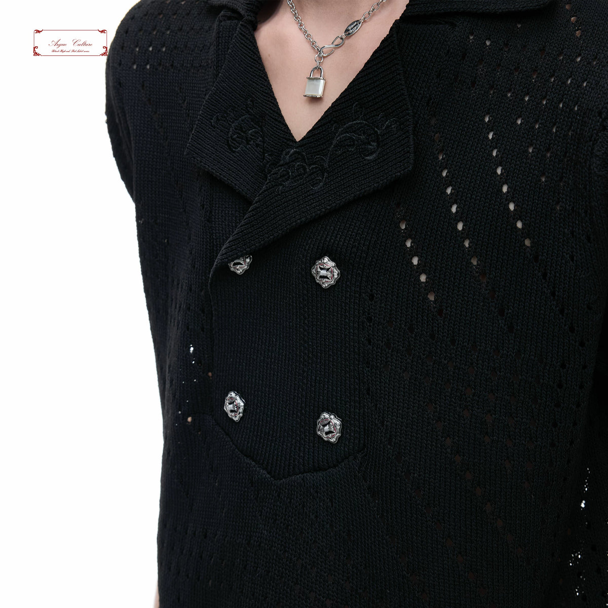 Openwork Embroidered Knit Polo Shirt | Short Sleeve - main image 5